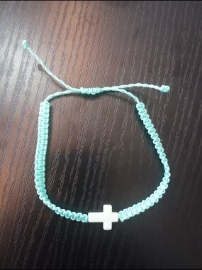 Green Woven Adjustable Cross Bracelet